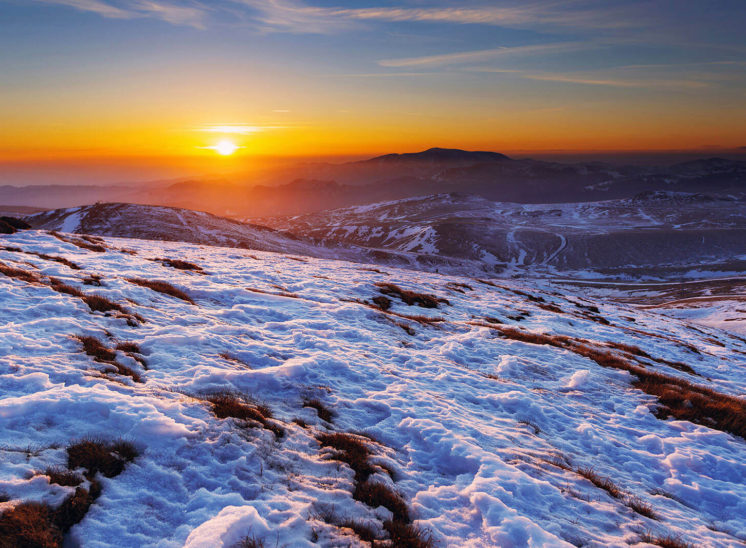 Cold morning sunset on the Carpathian Mountains